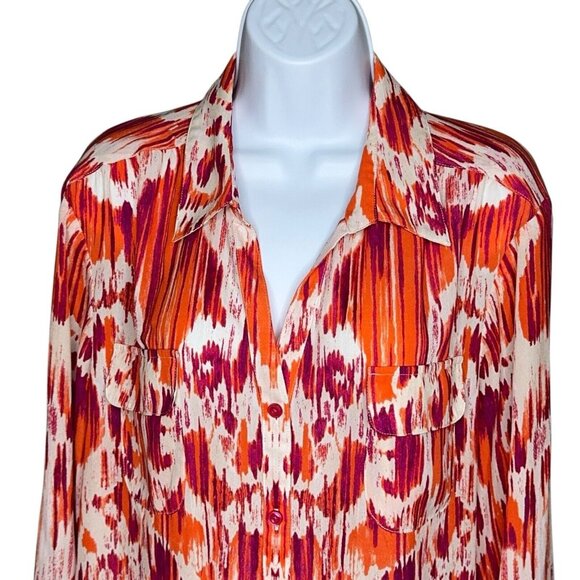 Jones New York Tops - Jones NY Signature Blouse Top Orange Purple Taupe Waterfall Button Front LS S XL